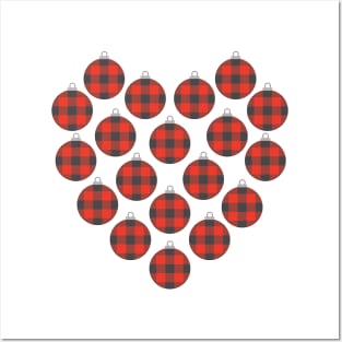 Red Buffalo Plaid Christmas Ornaments Filled Heart Posters and Art